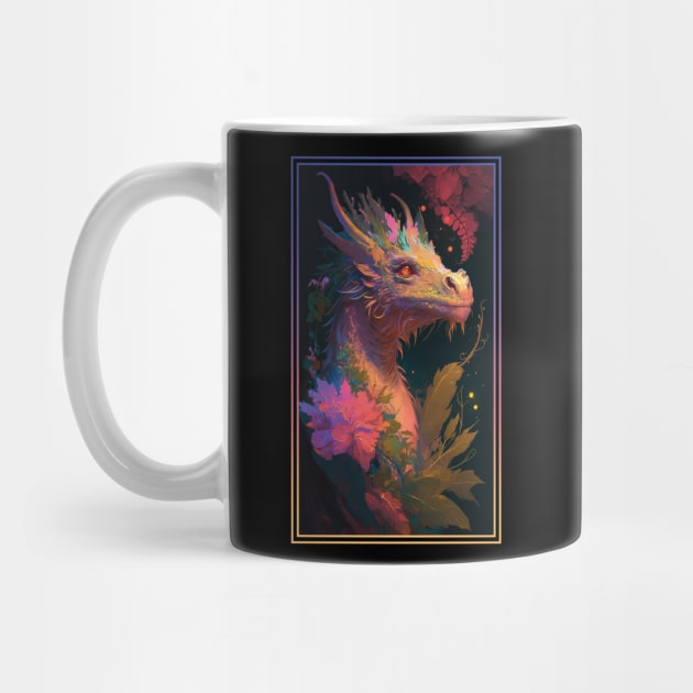 Dragon Vibrant Tropical Flower Tall Digital Oil Painting Portrait by ArtHouseFlunky